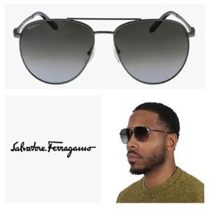LIKE NEW!  Salvatore Ferragamo SF 157S 069 in Shiny Ruthenium/Dark Grey Gradient